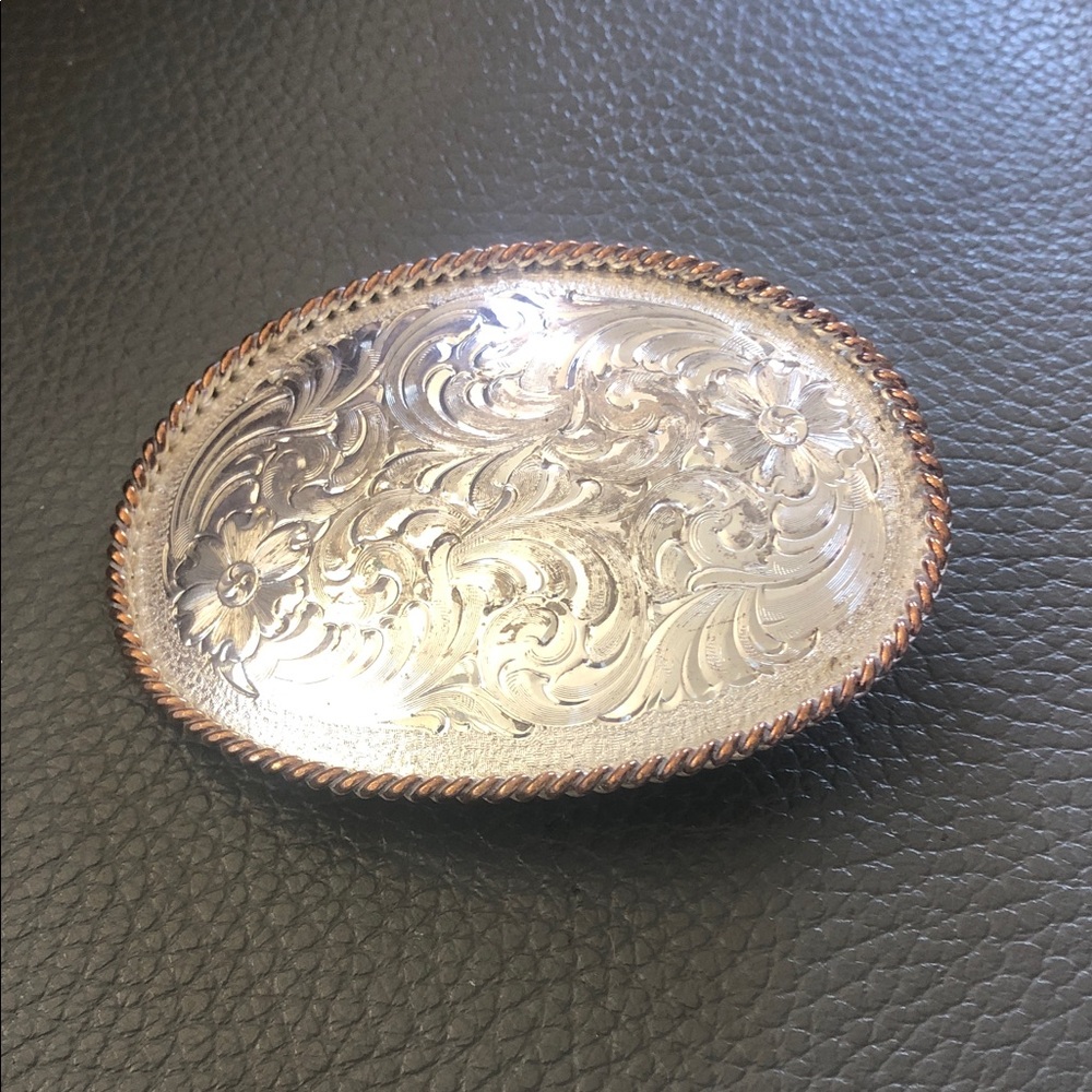 Vintage Western Real Silver Floral Engraved Belt Buckle